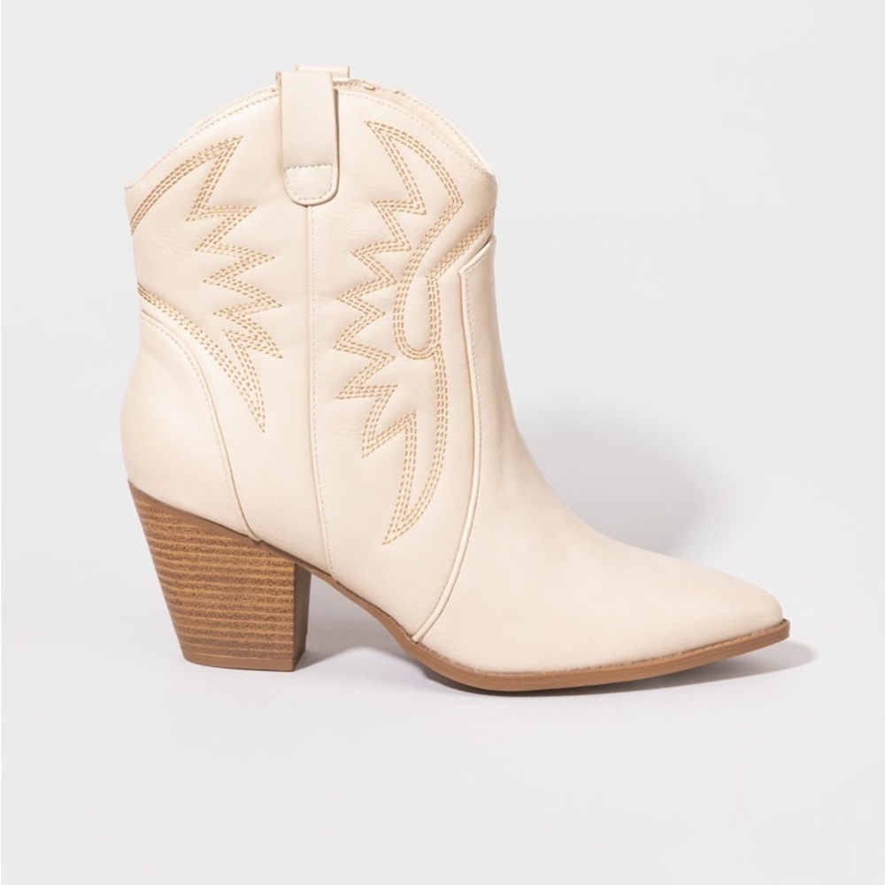 Beige ankle cowboy boots